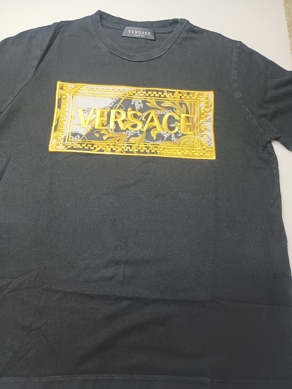 Versace Kids/ Youth Black Gold Embroidered T Shirt Size 14A / Women's XS
